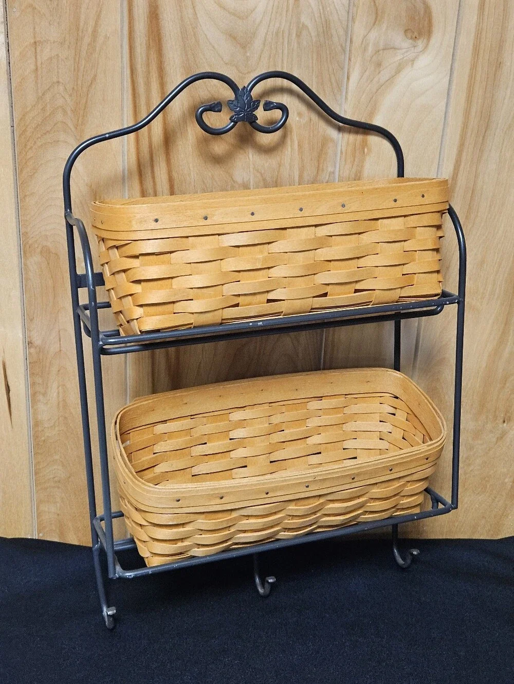 Longaberger Wrought Iron Envelope Basket Wall 2 Shelf Rack 3 Hooks Hanging